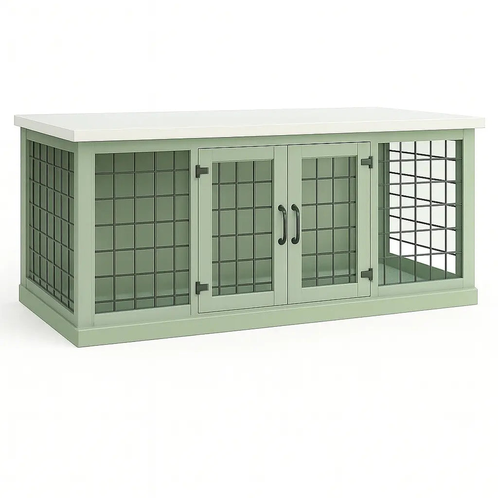 The LOFT – Sage Open Plan Wooden Dog Crate with Mesh & Hinged Doors Paws and Willow