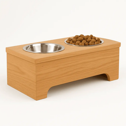 Double Modern Wooden Dog Feeder image 0