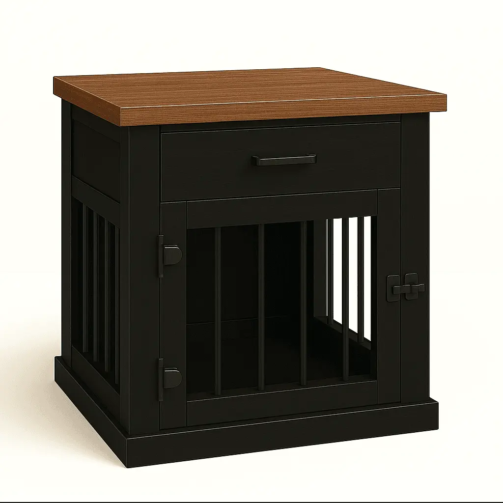 The Den - NIGHT SKY Coloured Bedside Dog Crate with Bars & Hinged Door with Drawer image 3