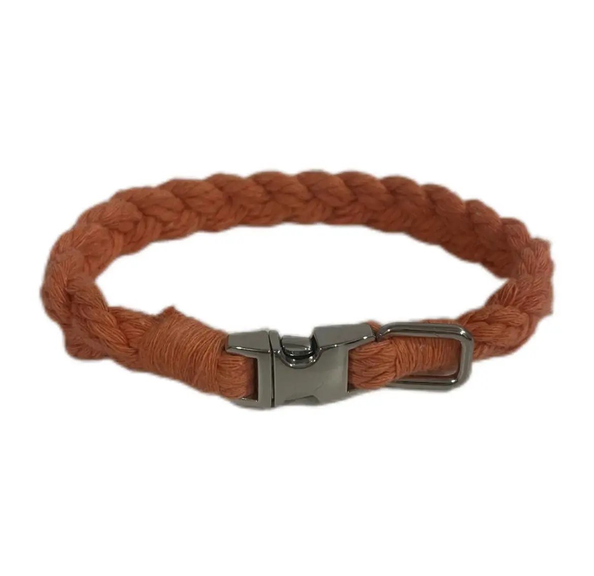 Petite Macramé Dog Collar with Brass | Gold | Silver Buckle - Orange, Silver image