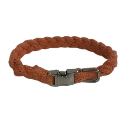 Petite Macramé Dog Collar with Brass | Gold | Silver Buckle - Orange, Silver image