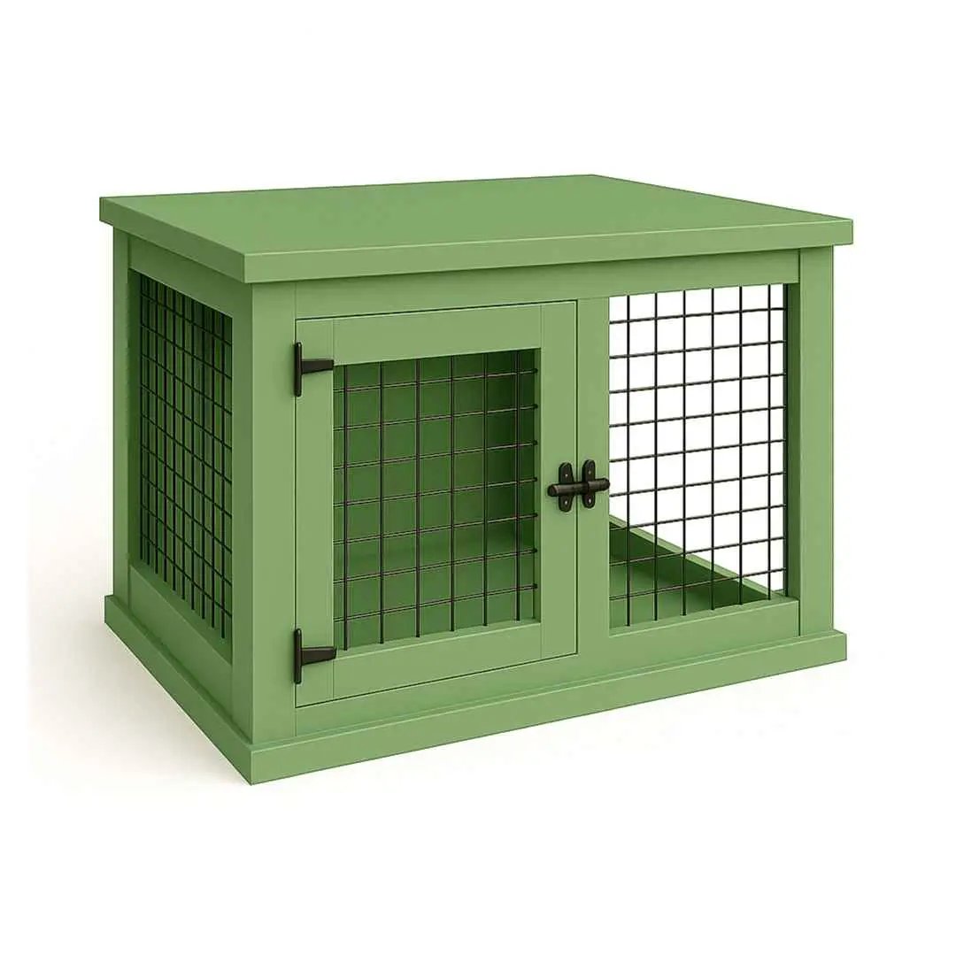 The Studio -Hinged SAGE Single Wooden Dog Crate with Mesh - Sage image