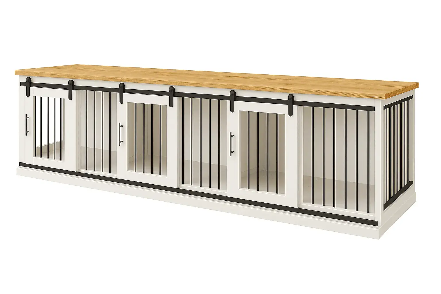 The Villa - Arctic Barn Door Style Triple Wooden Dog Crate With Bars - Natural image