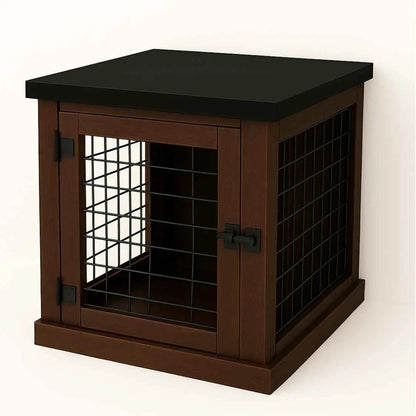 The Den - Espresso Coloured Bedside Dog Crate with Mesh & Hinged Door image 2
