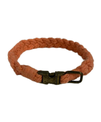 Petite Macramé Dog Collar with Brass | Gold | Silver Buckle - Orange, Brass image