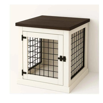 The Den - Arctic Coloured Bedside Dog Crate with Mesh & Hinged Door - Espresso image