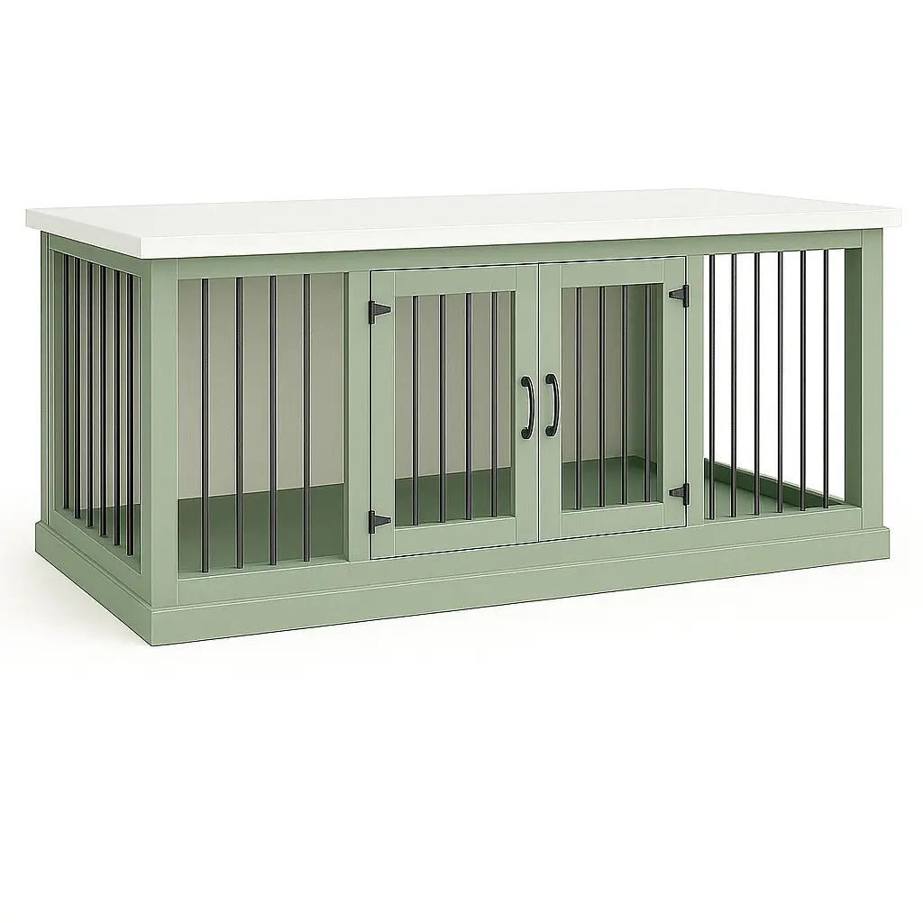 The LOFT – Sage Open Plan Wooden Dog Crate with Bars & Hinged Doors Paws and Willow