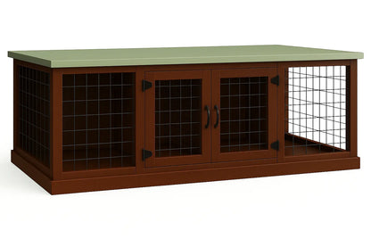 The DUO – Espresso Hinged Style Double Wooden Dog Crate With Mesh Paws and Willow