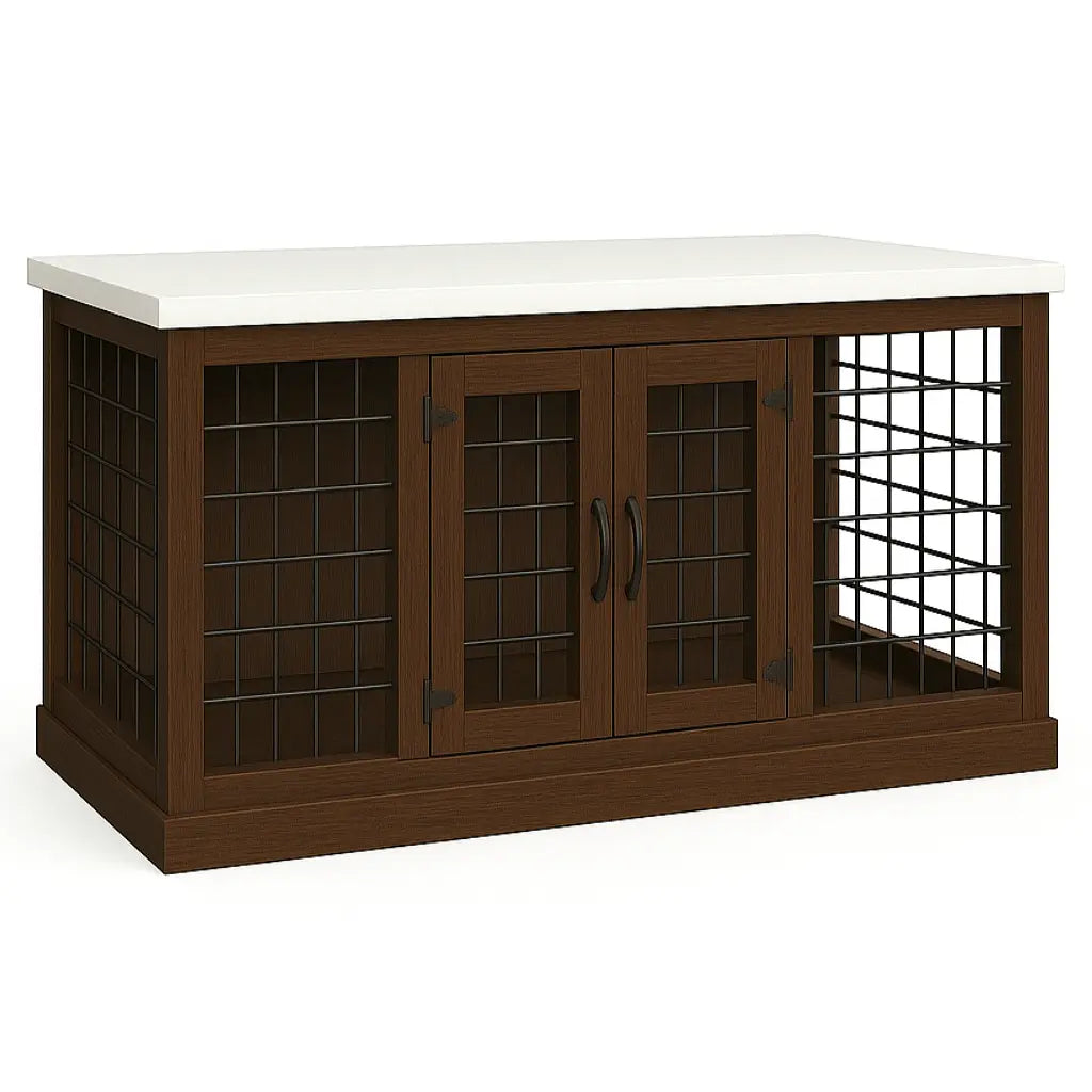 The LOFT – Espresso Open Plan Wooden Dog Crate with Mesh & Hinged Doors Paws and Willow