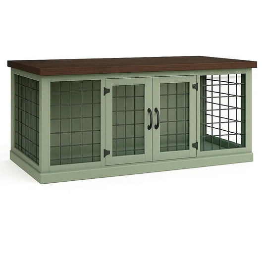 The LOFT – Sage Open Plan Wooden Dog Crate with Mesh & Hinged Doors Paws and Willow