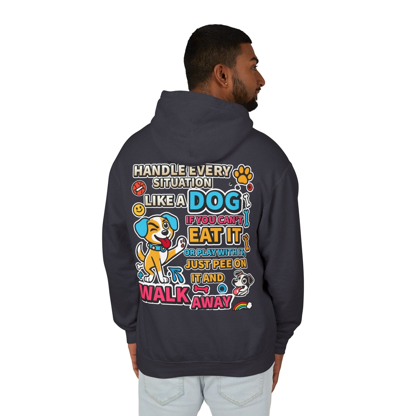 Playful Dog-Inspired Unisex Lightweight Hooded Sweatshirt - "Handle Every Situation Like a Dog" image 5