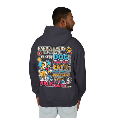 Playful Dog-Inspired Unisex Lightweight Hooded Sweatshirt - "Handle Every Situation Like a Dog" image 5