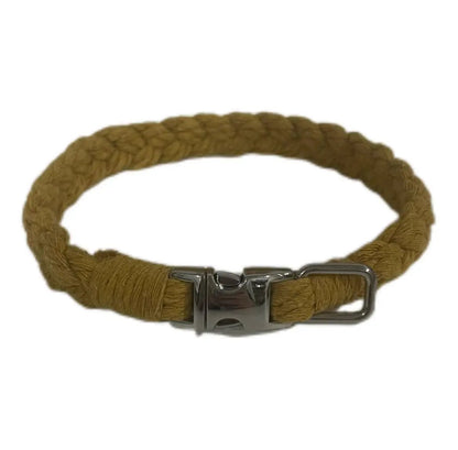 Petite Macramé Dog Collar with Brass | Gold | Silver Buckle - Mustard, Silver image