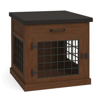 The Den - ESPRESSO Coloured Bedside Dog Crate with Mesh & Hinged Door with Drawer - Night Sky image