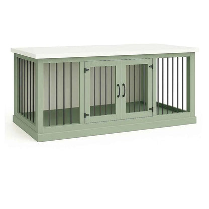 The DUO – Sage Hinged Double Wooden Dog Crate With Bars - Arctic image