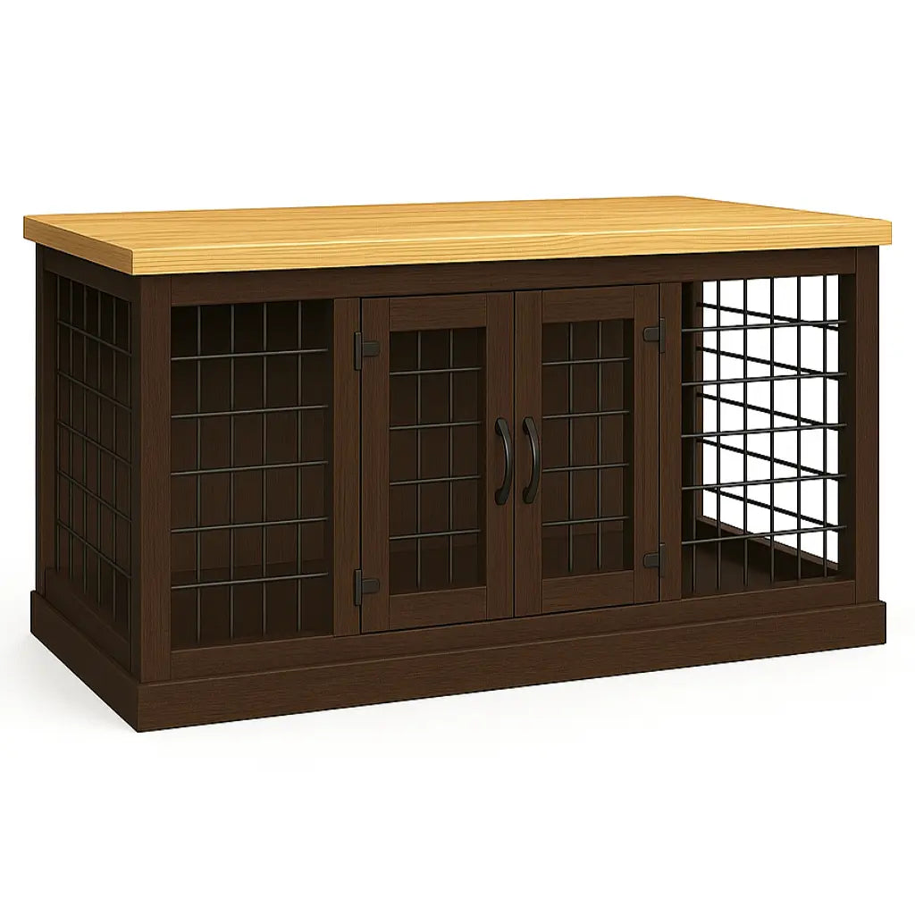 The LOFT – Espresso Open Plan Wooden Dog Crate with Mesh & Hinged Doors Paws and Willow