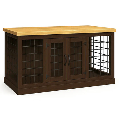 The LOFT – Espresso Open Plan Wooden Dog Crate with Mesh & Hinged Doors Paws and Willow