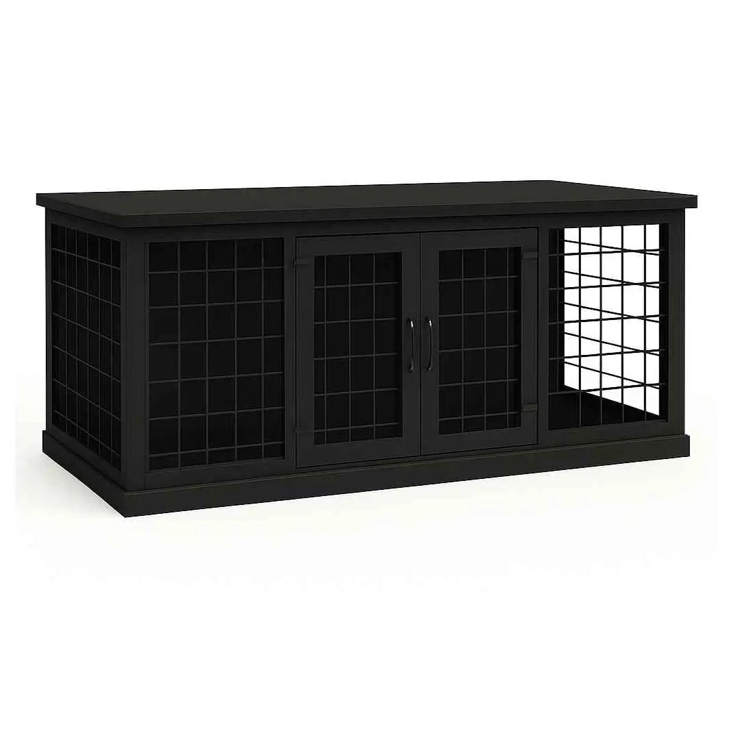 The DUO – Night Sky Hinged Style Double Wooden Dog Crate With Mesh - Night Sky image