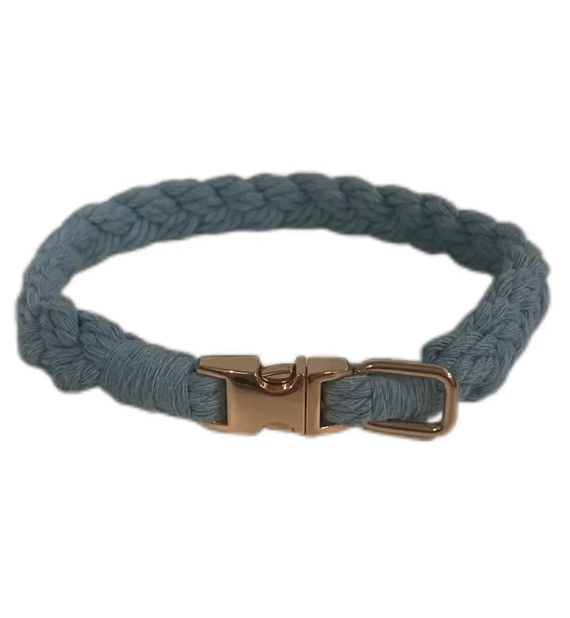 Petite Macramé Dog Collar with Brass | Gold | Silver Buckle - Blue, Gold image