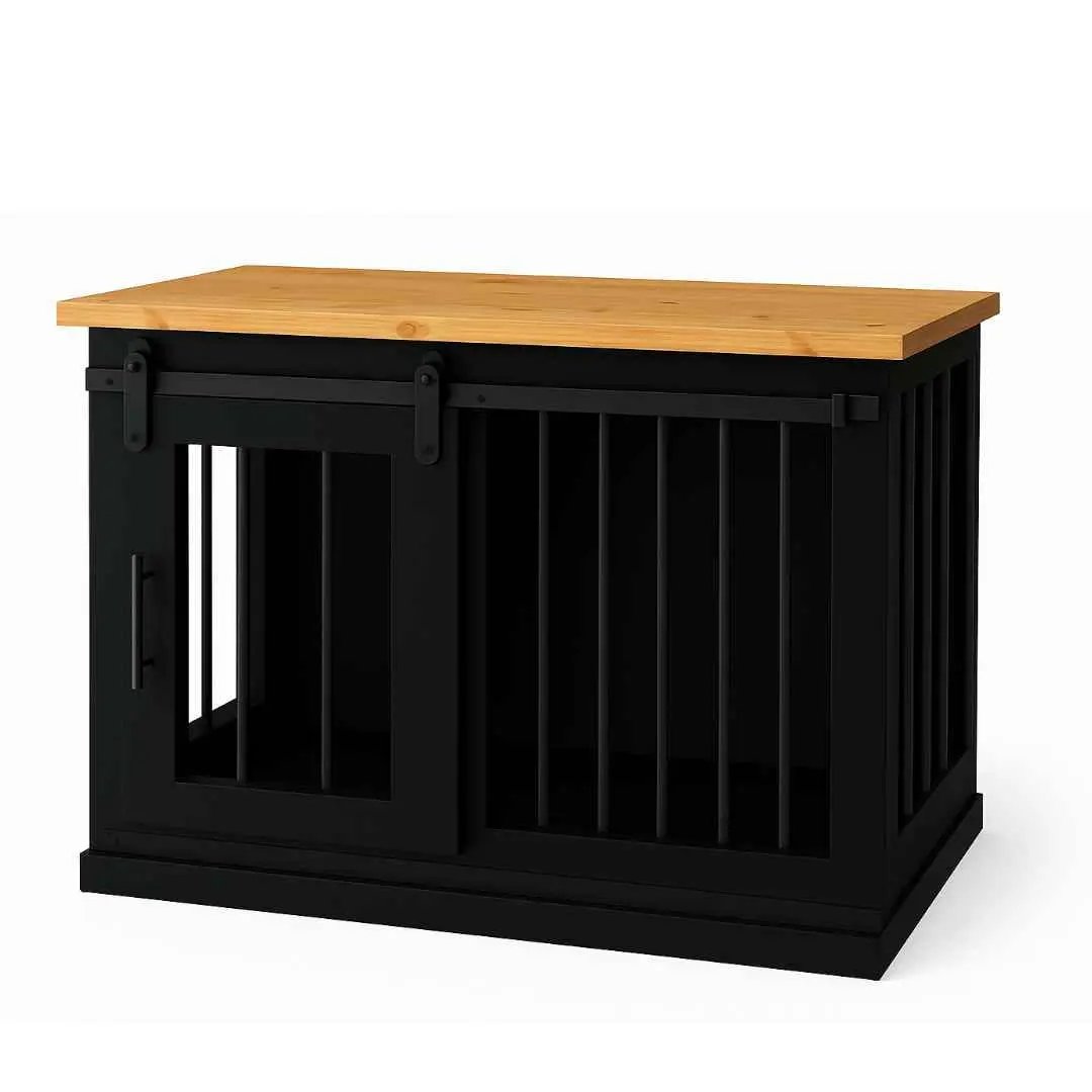 The Studio -Barn Style Night Sky Single Wooden Dog Crate with Bars - Natural image