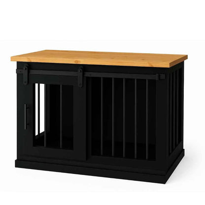 The Studio -Barn Style Night Sky Single Wooden Dog Crate with Bars - Natural image