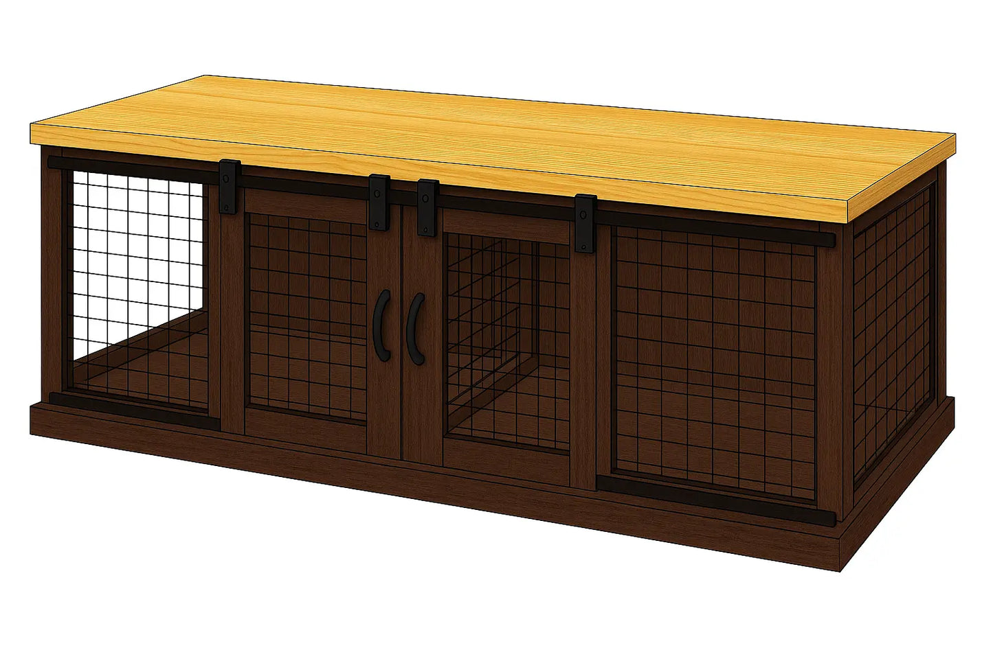 The DUO – Espresso Barn Style Double Wooden Dog Crate With Mesh Paws and Willow