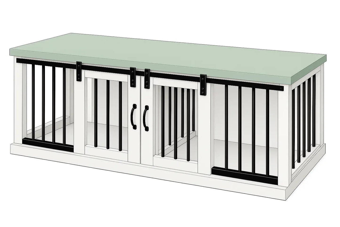 The DUO – Arctic Barn Door Style Double Wooden Dog Crate With Bars Paws and Willow