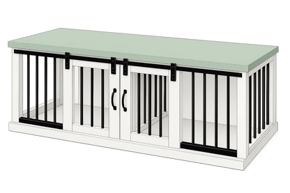 The DUO – Arctic Barn Door Style Double Wooden Dog Crate With Bars Paws and Willow