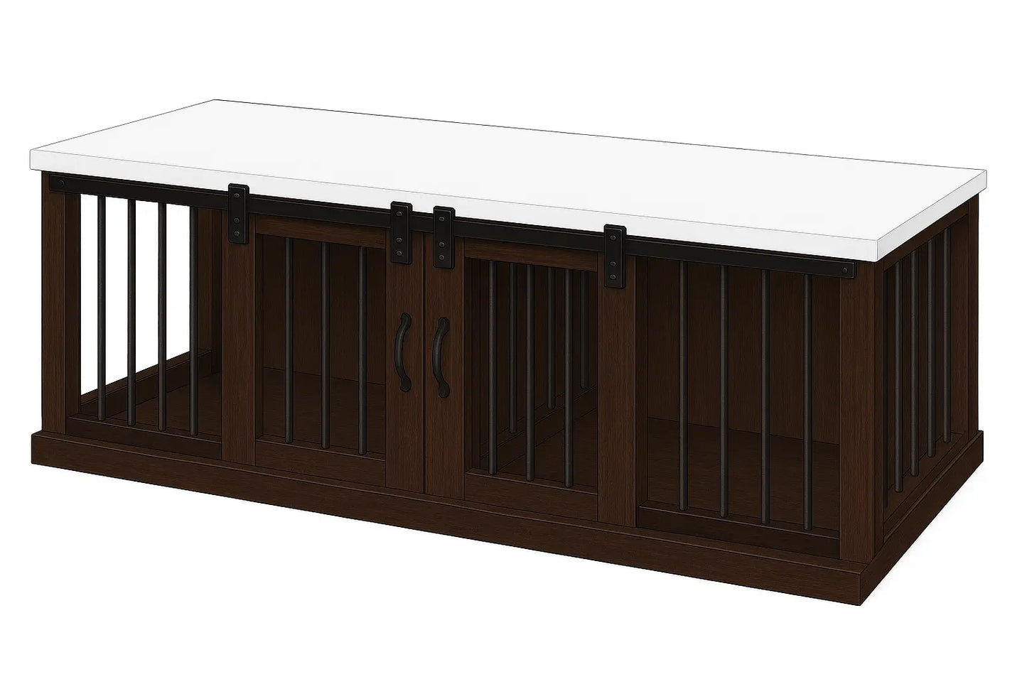 The DUO – Espresso Barn Door Style Double Wooden Dog Crate With Bars Paws and Willow