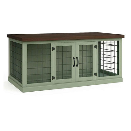 The DUO – Arctic Barn Style Double Wooden Dog Crate With Mesh - Espresso image