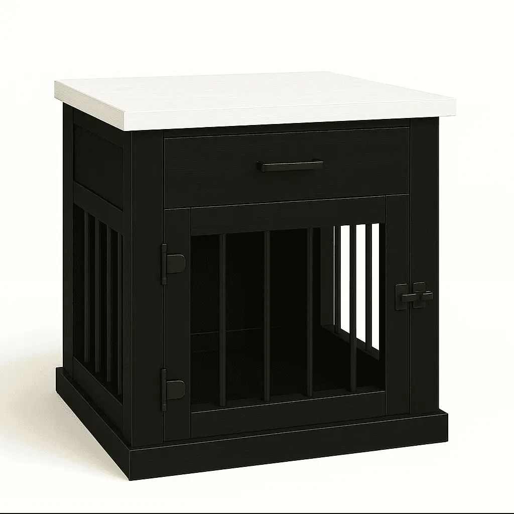 The Den - NIGHT SKY Coloured Bedside Dog Crate with Bars & Hinged Door with Drawer - Arctic image