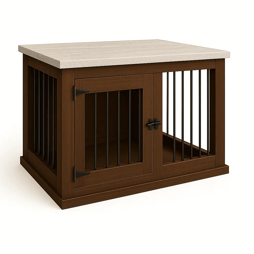 The Studio -Hinged Espresso Single Wooden Dog Crate with Bars - Arctic image