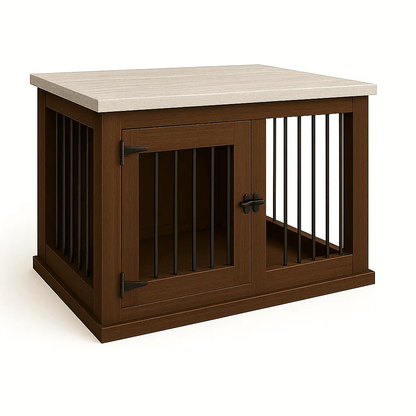 The Studio -Hinged Espresso Single Wooden Dog Crate with Bars - Arctic image
