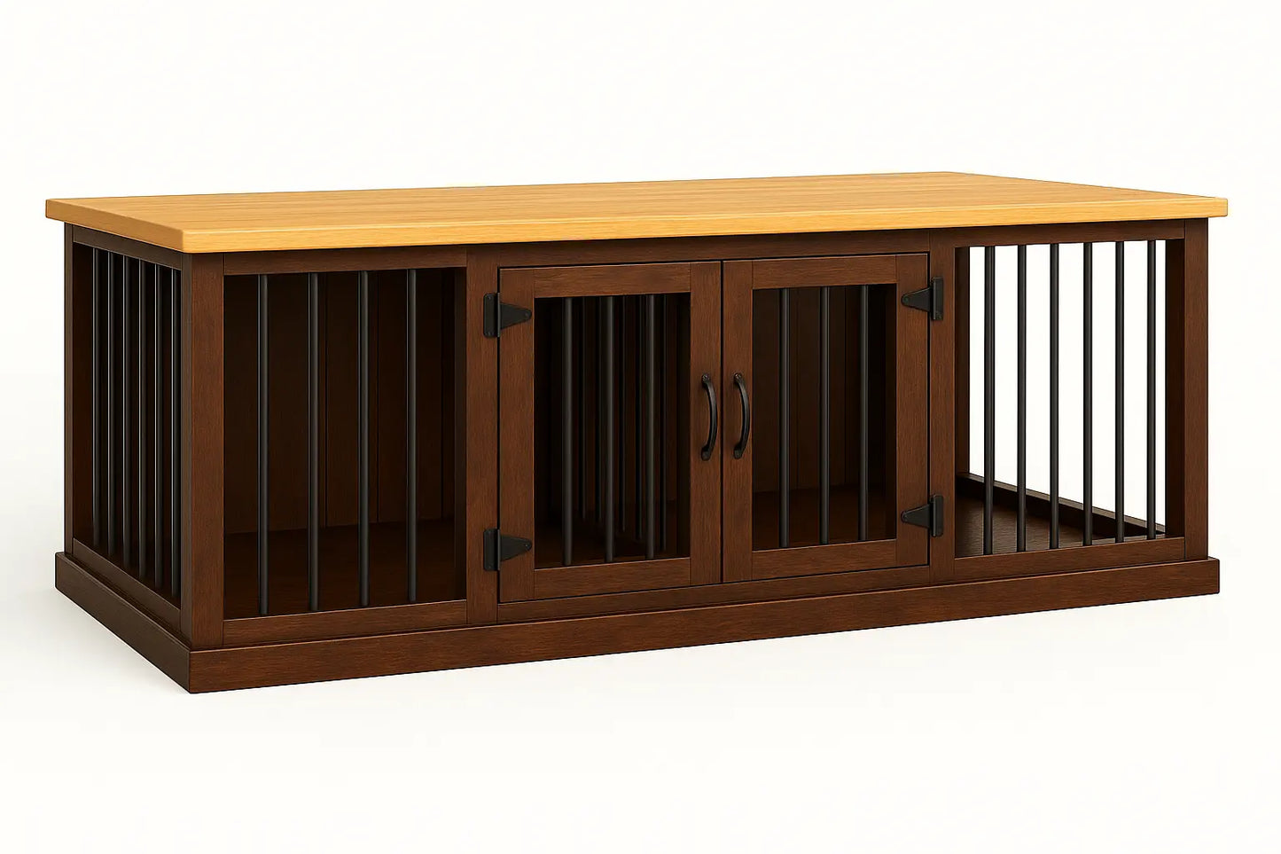 The DUO – Espresso Hinged Double Wooden Dog Crate With Bars Paws and Willow