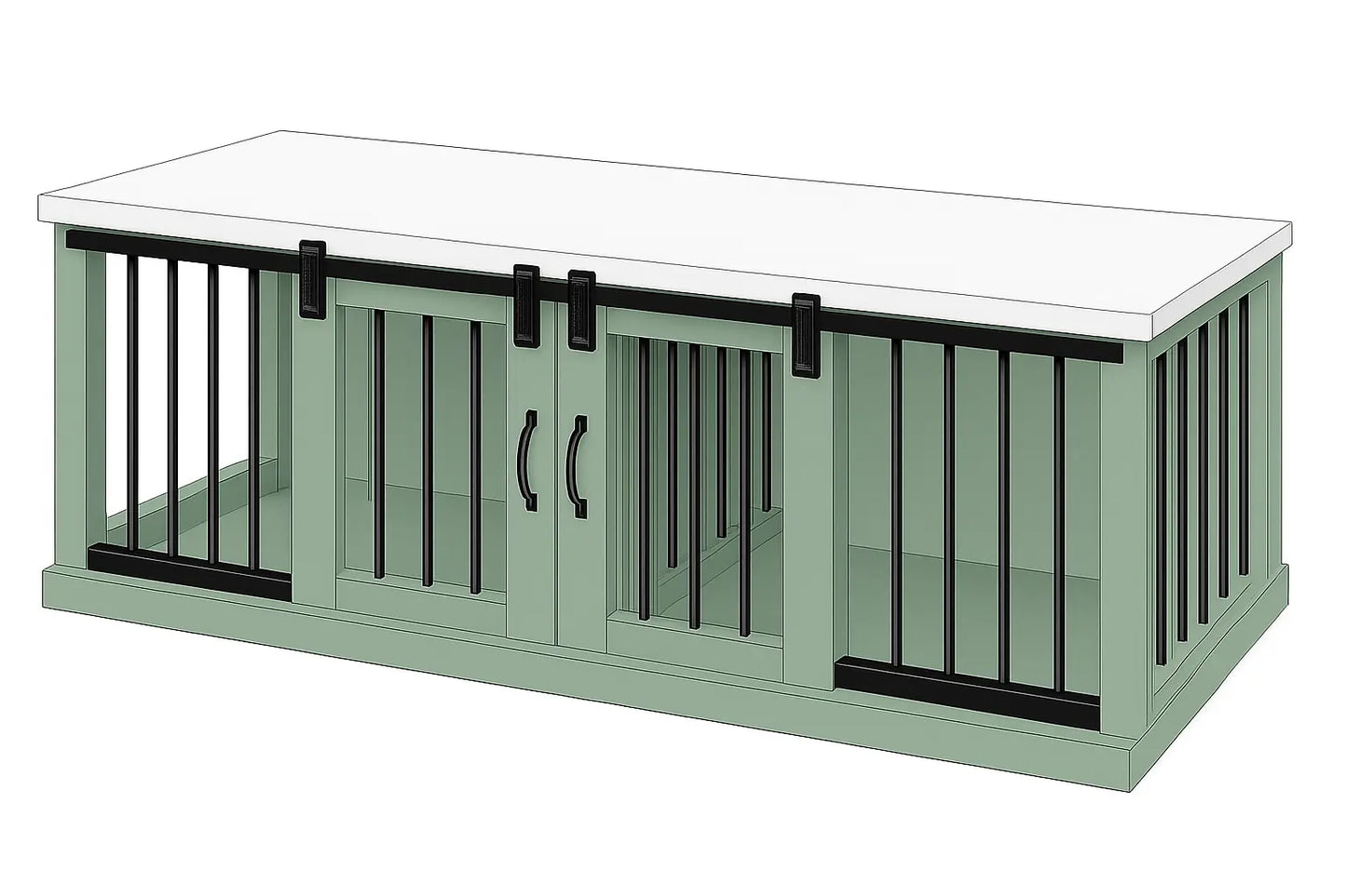 The DUO – Sage Barn Door Style Double Wooden Dog Crate With Bars Paws and Willow