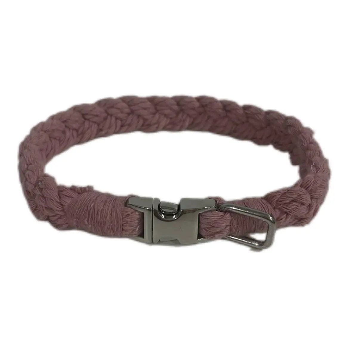 Petite Macramé Dog Collar with Brass | Gold | Silver Buckle - Purple, Silver image