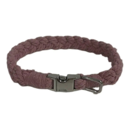 Petite Macramé Dog Collar with Brass | Gold | Silver Buckle - Purple, Silver image