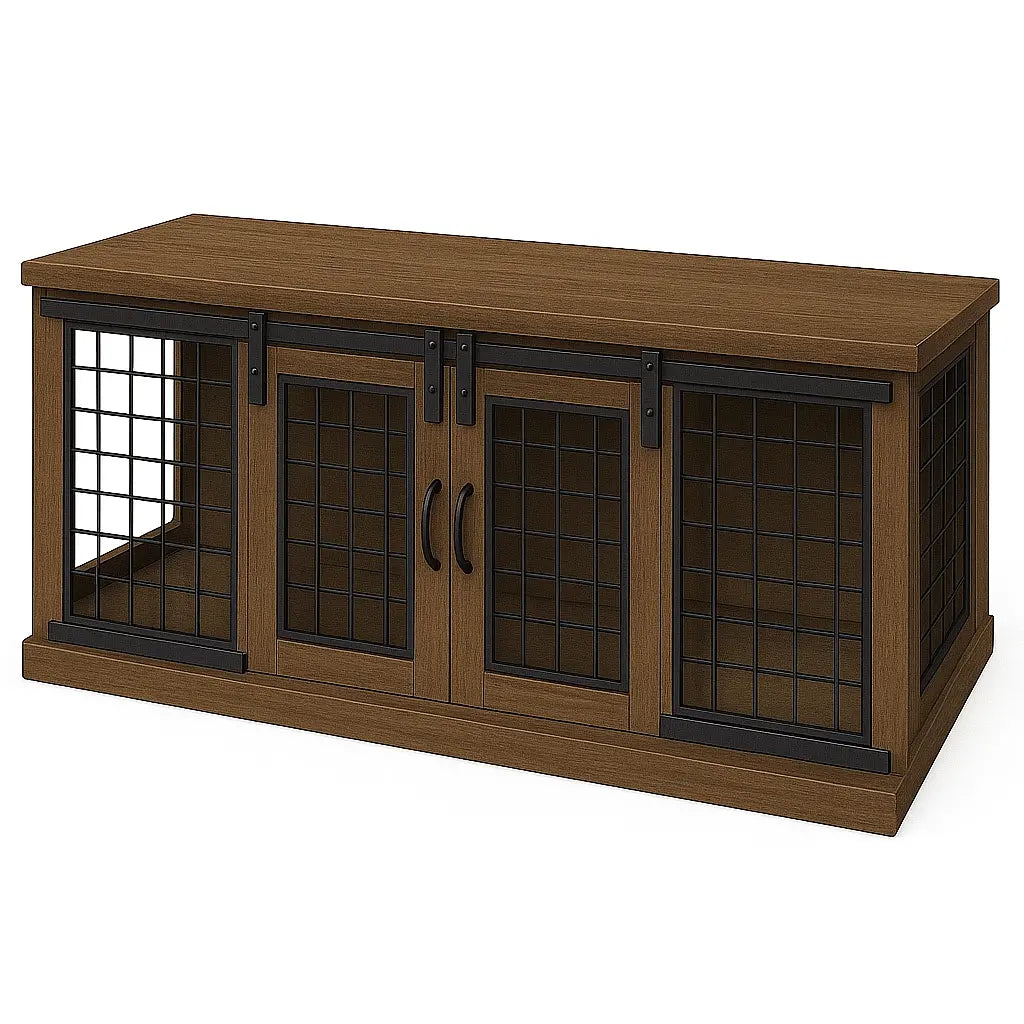The LOFT – Espresso Barn Style Wooden Open Plan Dog Crate With Mesh Paws and Willow