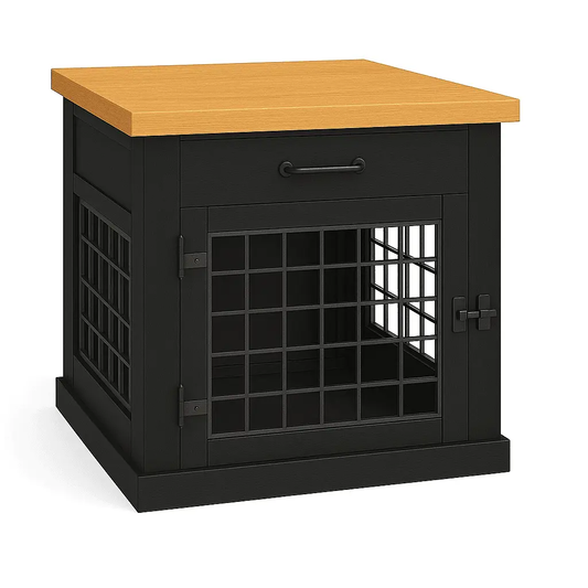 The Den - NIGHT SKY Coloured Bedside Dog Crate with Mesh & Hinged Door with Drawer image 0