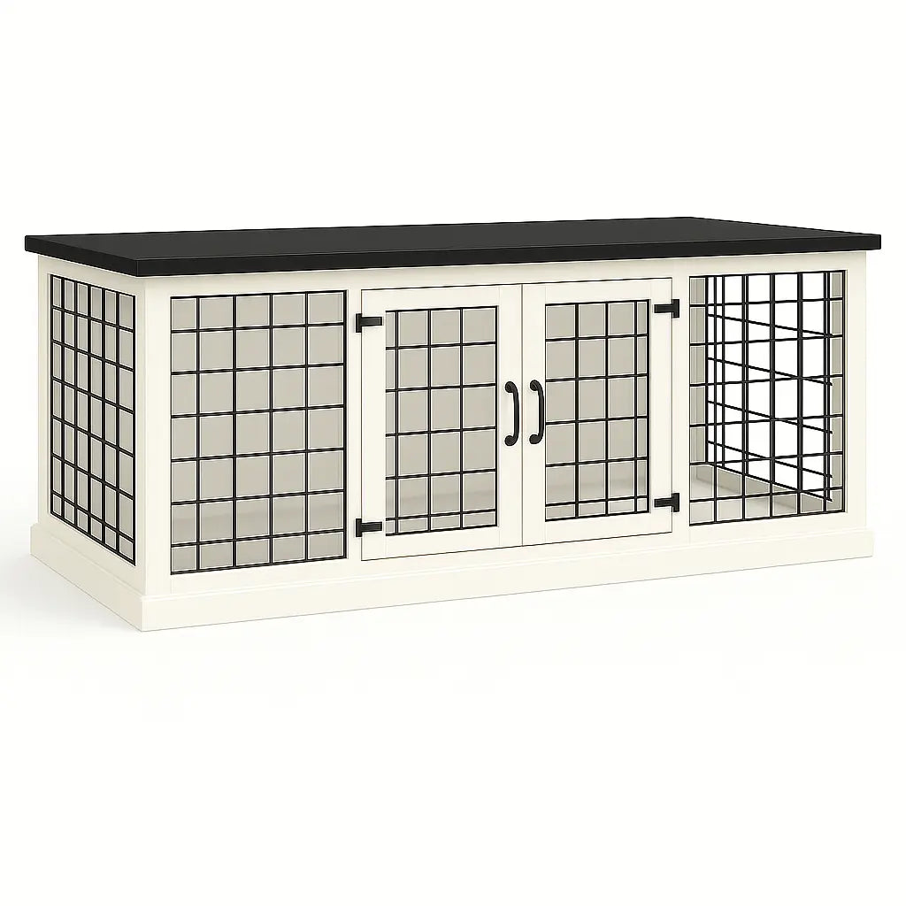 The LOFT – Arctic Open Plan Wooden Dog Crate with Mesh & Hinged Doors Paws and Willow
