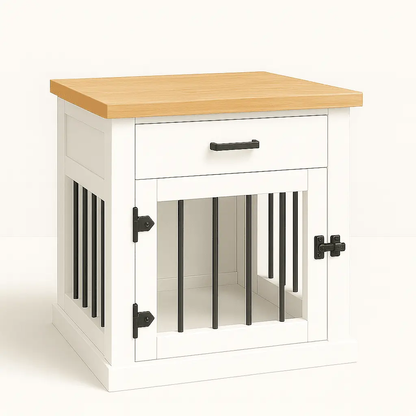 The Den - ARCTIC Coloured Bedside Dog Crate with Bars & Hinged Door with Drawer image 0