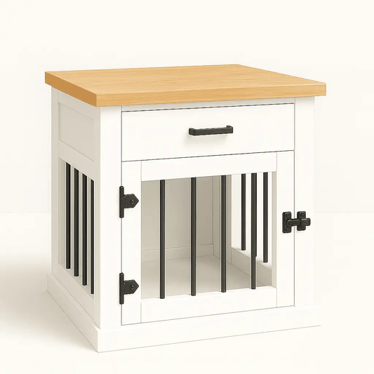 The Den - ARCTIC Coloured Bedside Dog Crate with Bars & Hinged Door with Drawer image 0