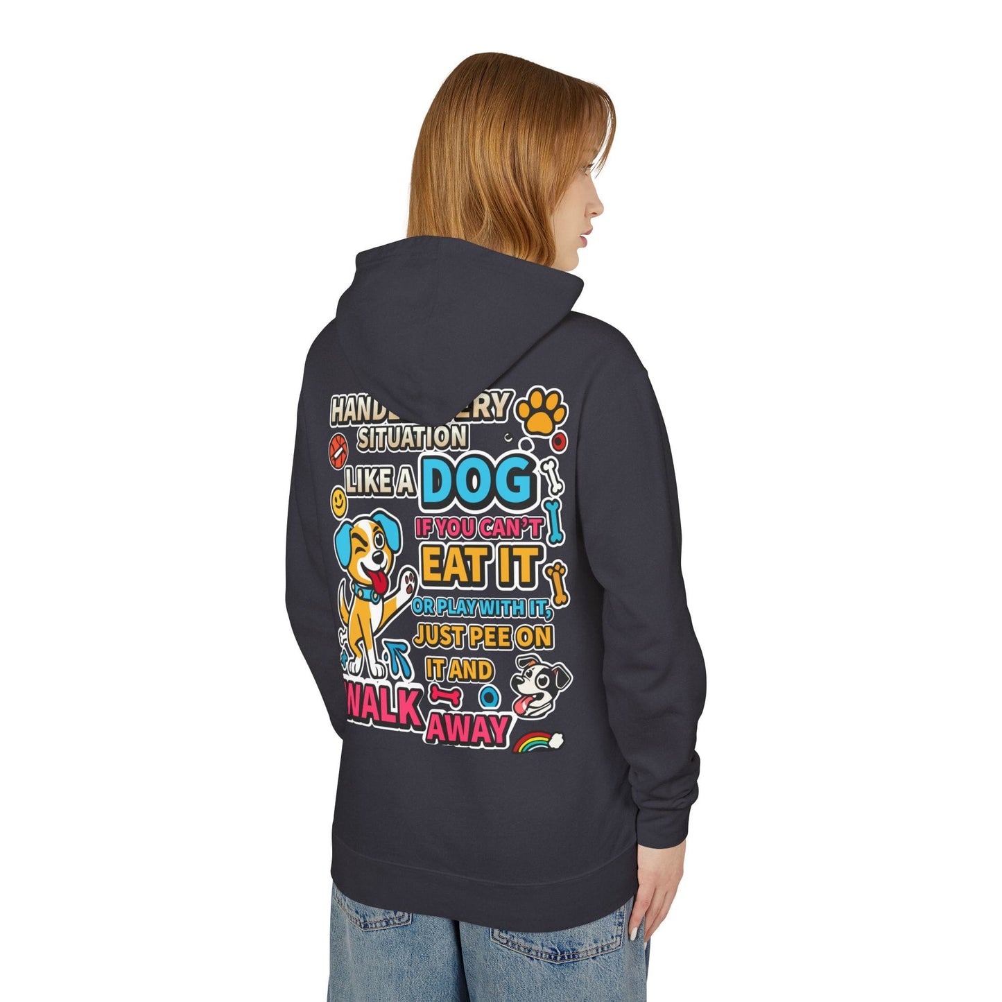 Playful Dog-Inspired Unisex Lightweight Hooded Sweatshirt - "Handle Every Situation Like a Dog" image 4