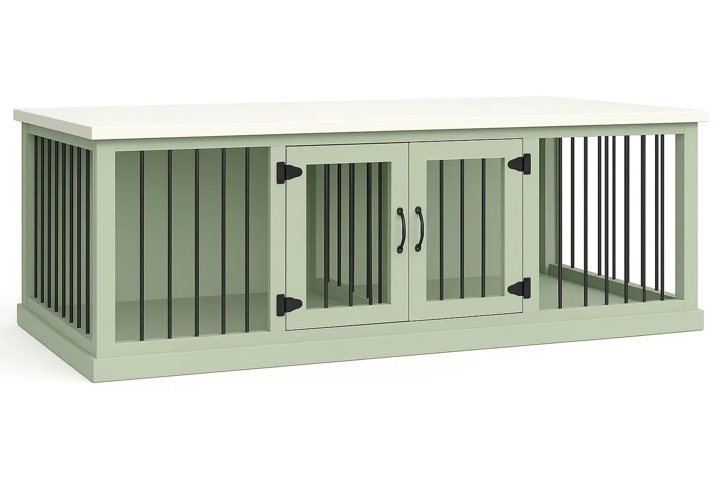 The DUO – Sage Hinged Double Wooden Dog Crate With Bars Paws and Willow