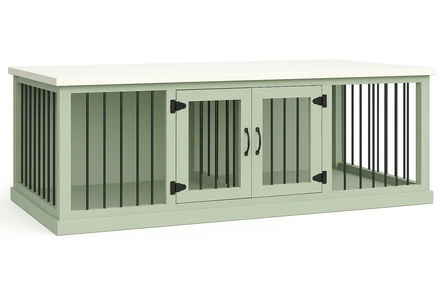 The DUO – Sage Hinged Double Wooden Dog Crate With Bars Paws and Willow