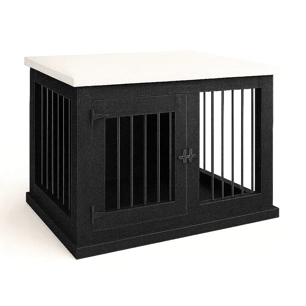 The Studio -Hinged Night Sky Single Wooden Dog Crate with Bars - Arctic image