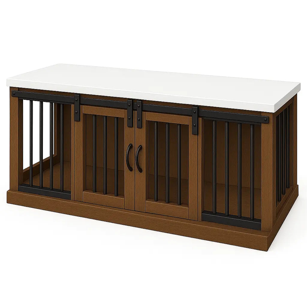 The LOFT – Espresso Barn Style Wooden Open Plan Dog Crate With Bars Paws and Willow