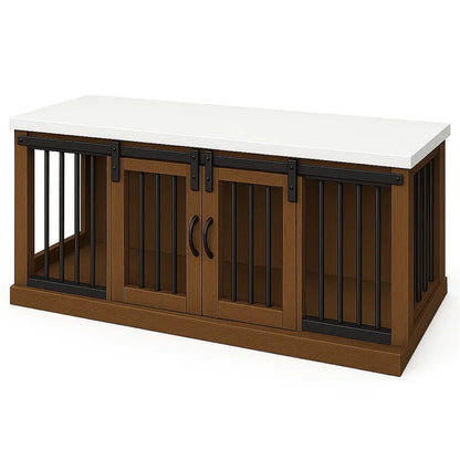 The LOFT – Espresso Barn Style Wooden Open Plan Dog Crate With Bars Paws and Willow