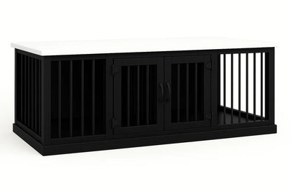 The DUO – Night Sky Hinged Double Wooden Dog Crate With Bars Paws and Willow