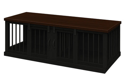 Dark brown wooden crate with metal bars on a white background